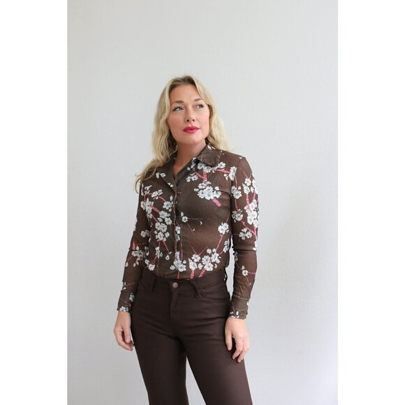 Deadstock Vintage New With Tags 1970's Floral Collared Bodysuit Women's XXS XS - Picture 9 of 9